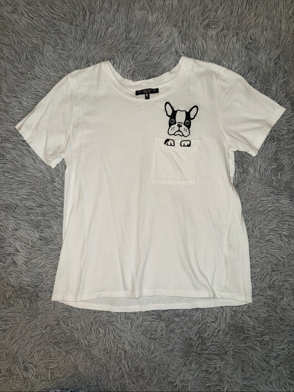 White Dog Pocket T-Shirt with Black French Bulldog Frenchie Graphic